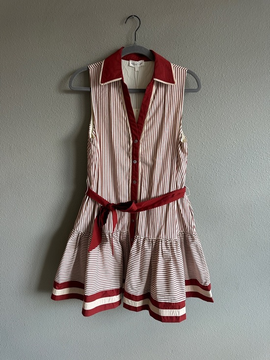 entro Dresses & Skirts - NWT Entro Red and Ivory Striped Belted Shirt Dress